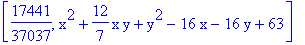 [17441/37037, x^2+12/7*x*y+y^2-16*x-16*y+63]